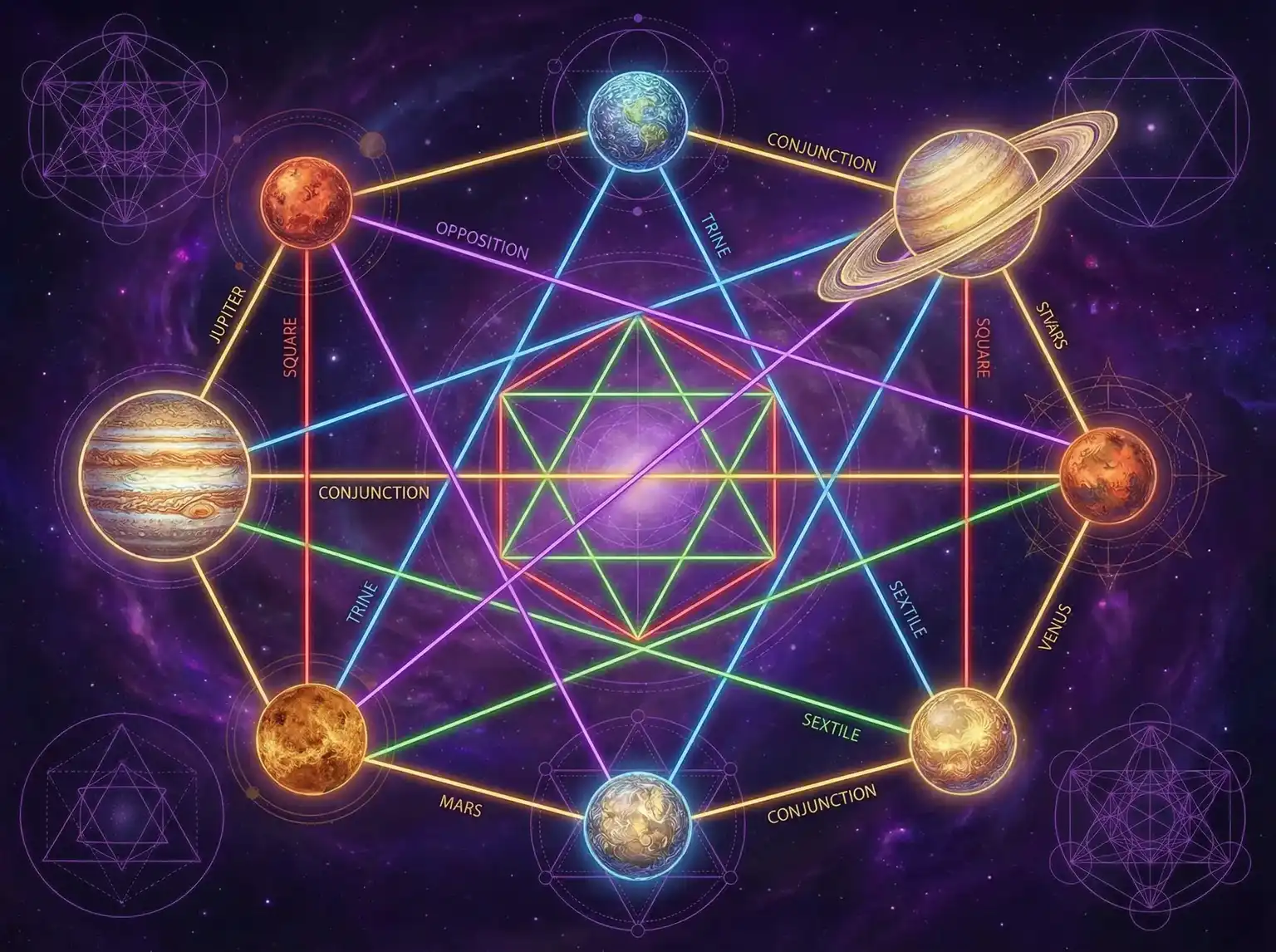 行星相位解读 - 传教士式示意图 | 占星学进阶